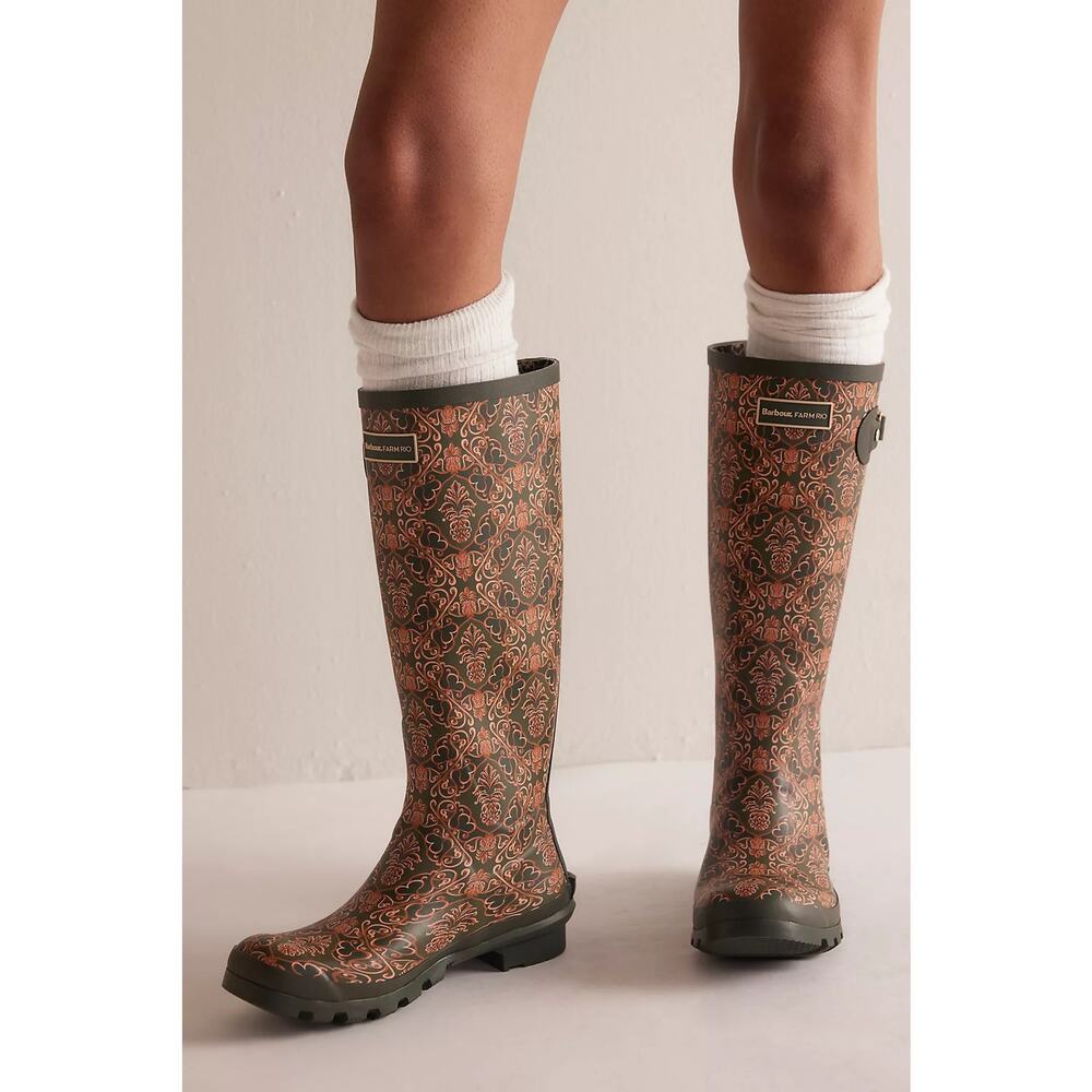 Barbour X Farm Rio Cami Wellington Rain Boots, NWOT, Size 8